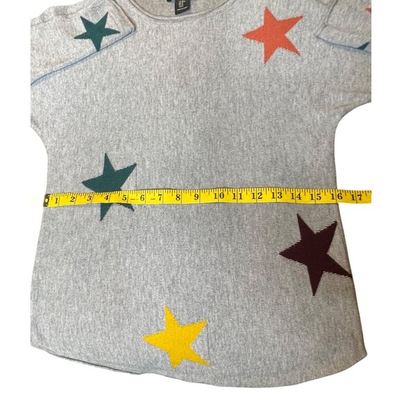 Rachel Zoe Gray Multicolor Star Print Long Sleeve Knit Sweater M Casual - Picture 6 of 11